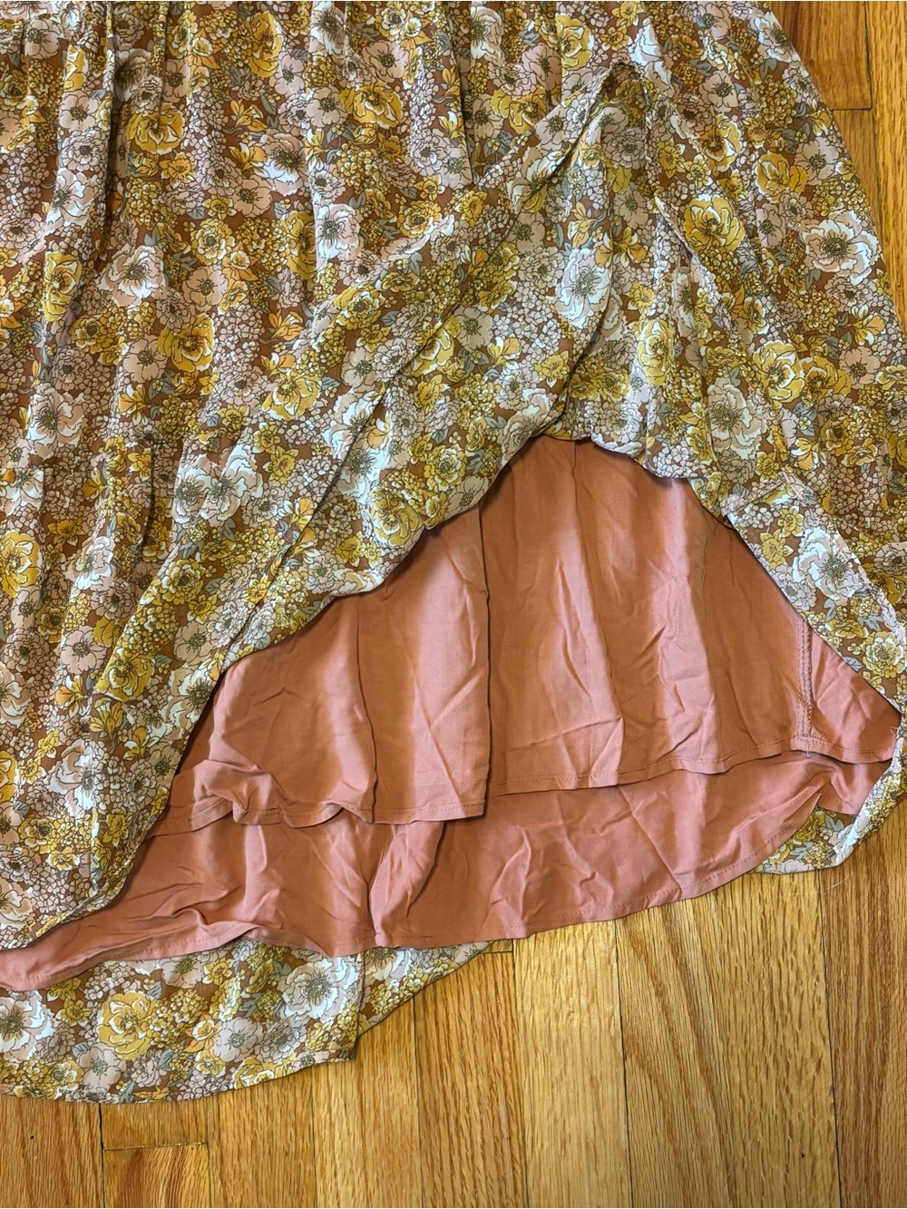 Indigo Soul Mustard Floral Tiered Long Sleeve Boho Mini Dress XL NWT - Picture 10 of 10